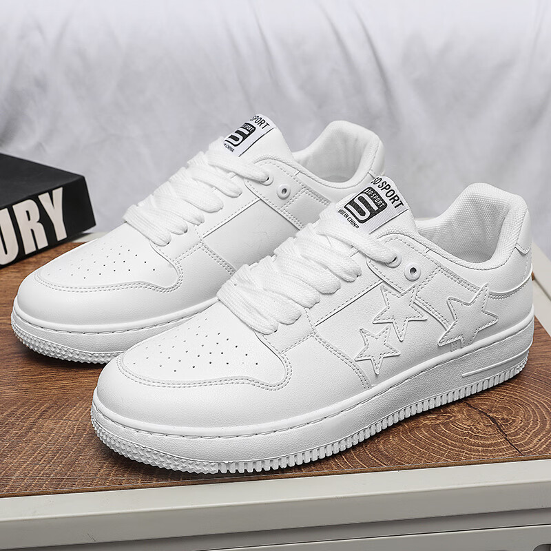 西域骆驼（VANCAMEL）男鞋板鞋男低帮休闲鞋运动鞋轻便百搭鞋子皮面黑白熊猫dunk小白鞋 【官方正品 质量保证】白色配色 40