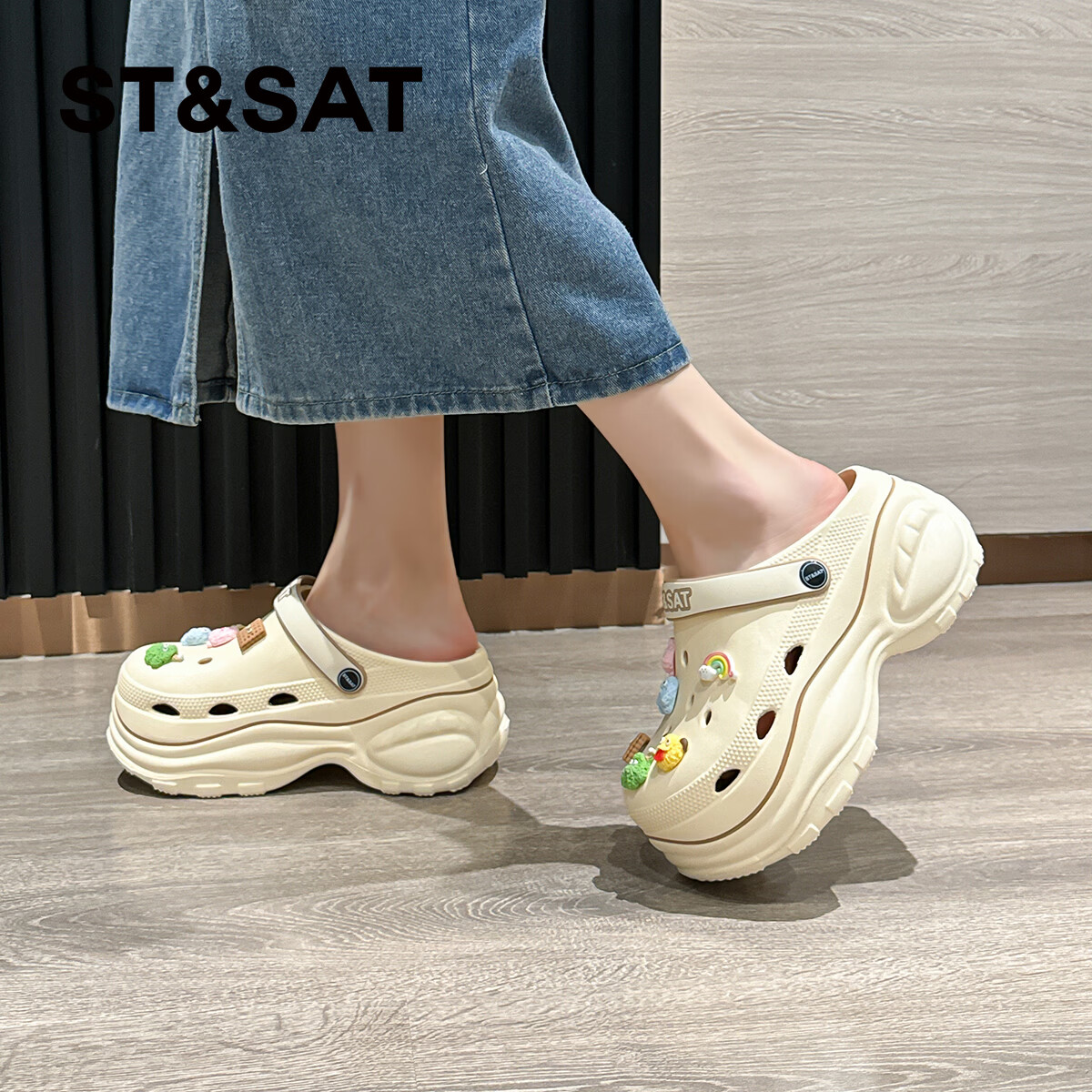 星期六【增高7公分】洞洞鞋女2026夏季新款踩屎感厚底超软增高女凉拖鞋 咖啡色 【彩色小怪物】 39-40