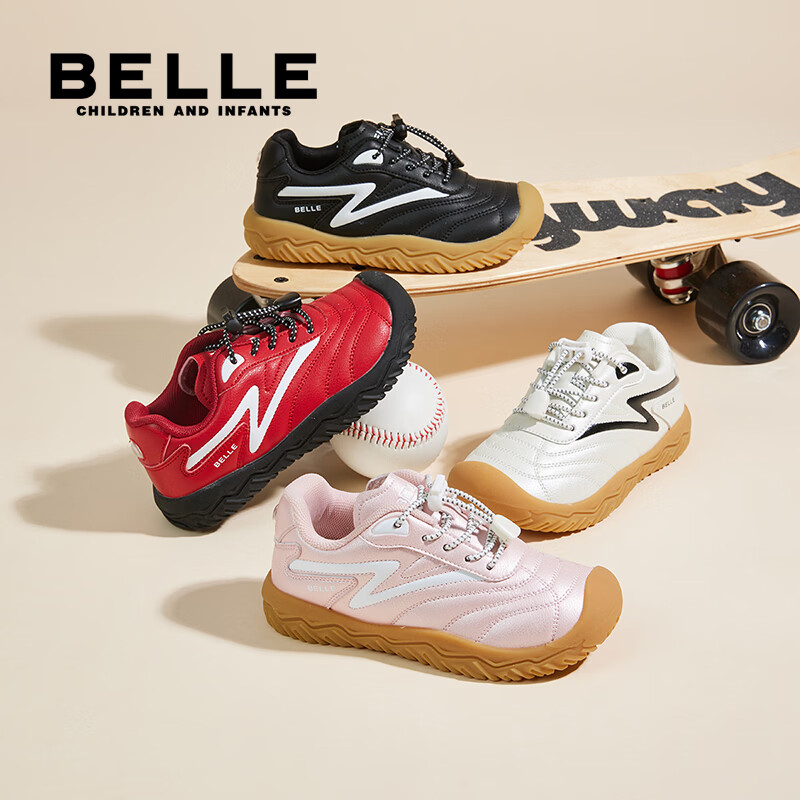 百丽童鞋女童运动鞋男大童鞋子26年春秋新款校园小白鞋女孩儿童休闲鞋 粉色 32