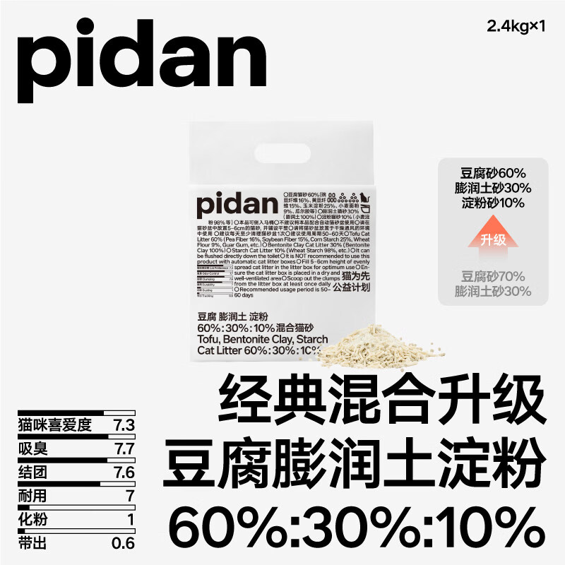 pidan猫砂混合猫砂豆腐膨润土混合砂2.4kg豆腐砂低尘吸臭 【新升级经典款混合砂】1包2.4kg