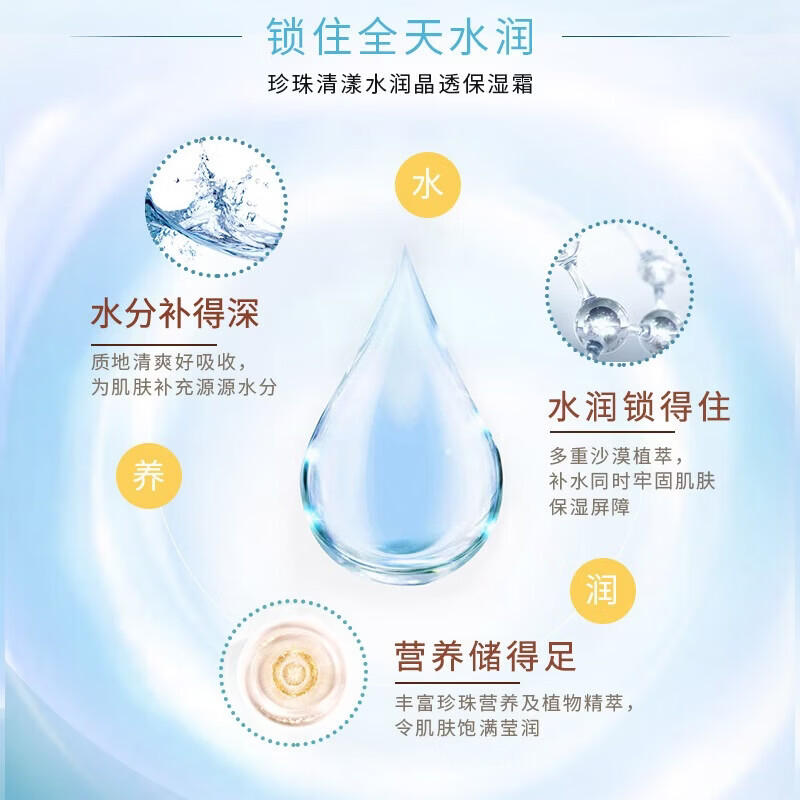 京润珍珠(gNPearl)盈润保湿霜50g 保湿面霜补水保湿霜男女 护肤品 清漾水润晶透保湿霜50g*2罐