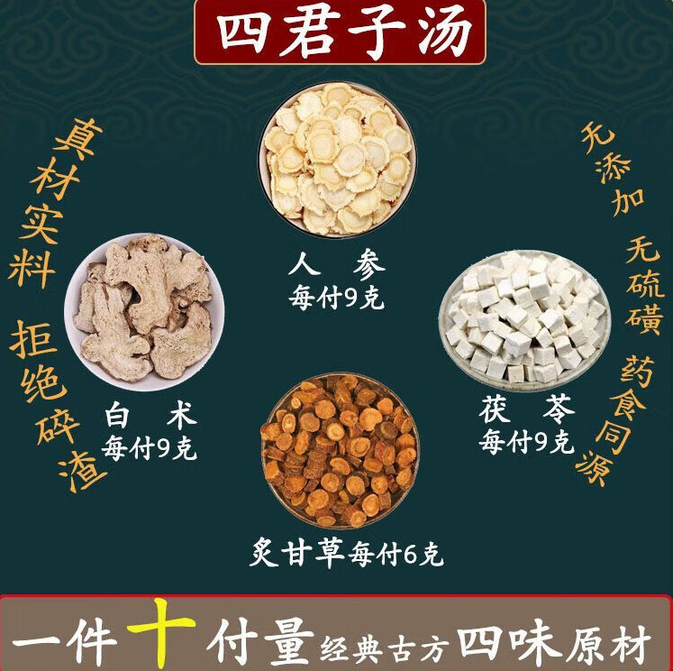 倪海厦推荐四君子汤人参片白术茯苓炙甘草中药材组合一件10副量新 一