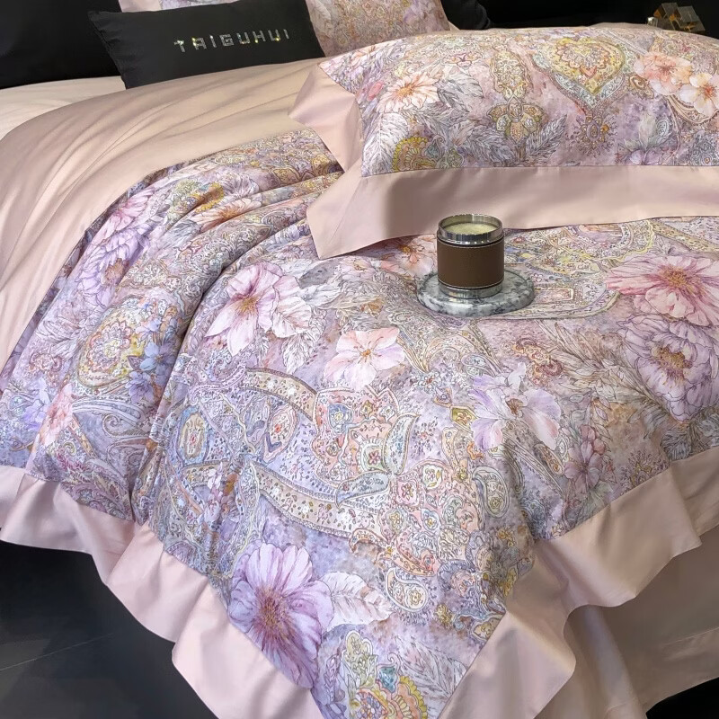 ROLAND LIVE高级感春夏新款新疆长绒棉四件套AB版被套全棉柔软家用床上用品 TGH 长绒棉四件套-普罗旺斯粉色 1.5米床 床单款 【被套200*230cm】