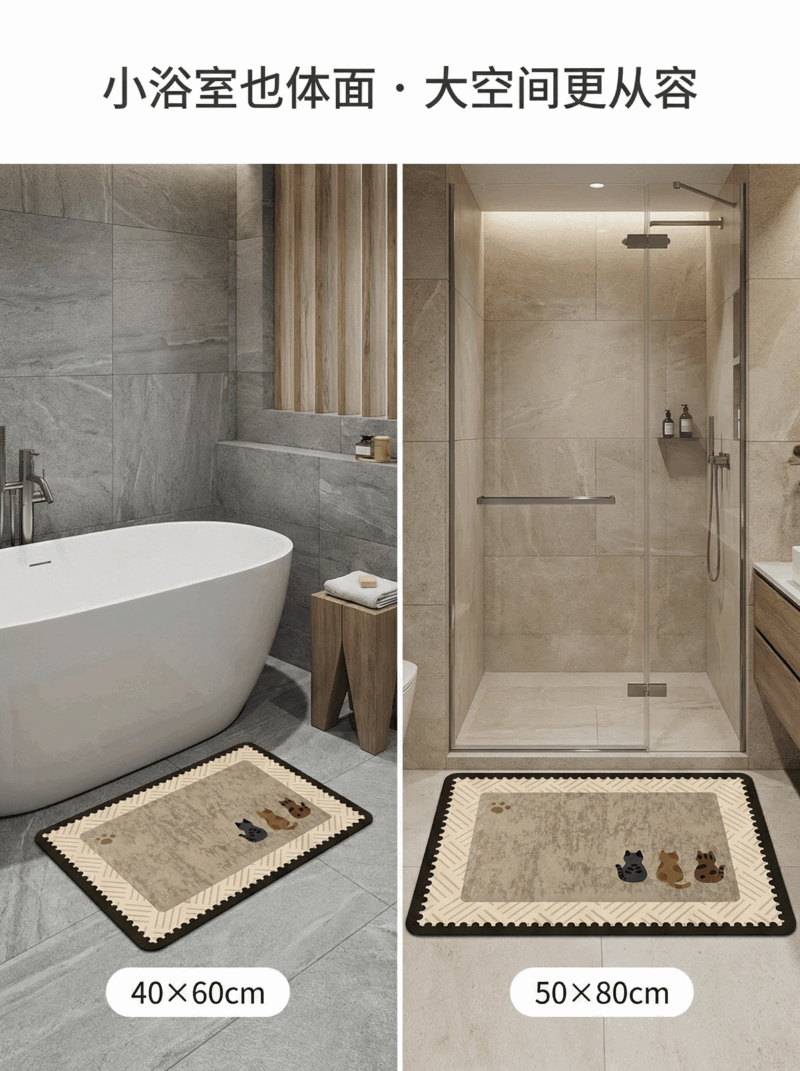 ALPLUME2026卡通浴室地垫卫生间硅藻泥吸水速干地毯厕所门口防滑耐脏脚垫 绿屿地垫-背影   利落方形款 定制联系客服