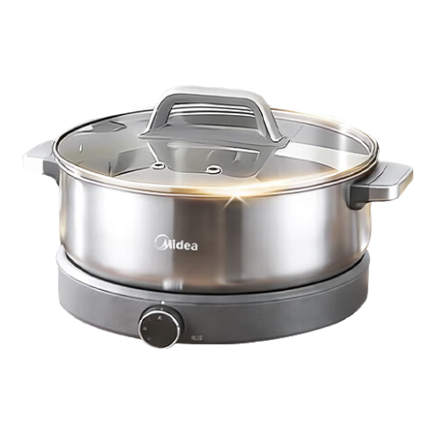 美的电火锅0涂层 分体式电煮锅家用3-4-5-6-8人用电热锅 2025新款火锅烤肉一体多功能锅 6.5L 三档旋钮控火HGS30G1