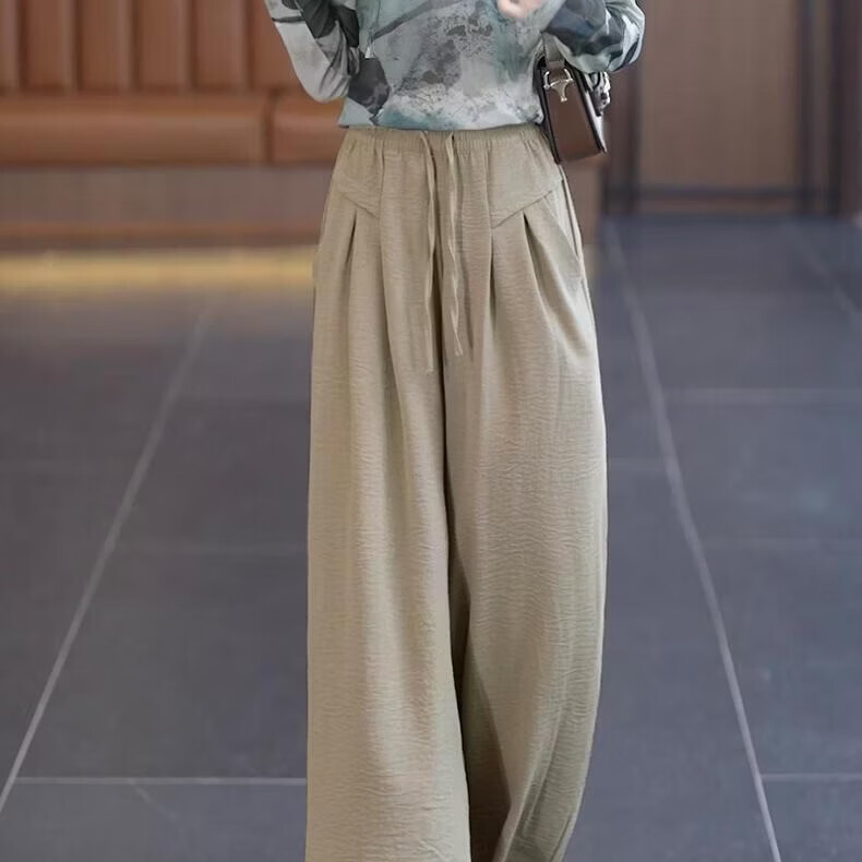 阔腿裤女2026春夏新款宽松高腰时尚百搭褶皱垂感慵懒风洋气裙裤子 卡其 2XL 【推荐140-160斤】