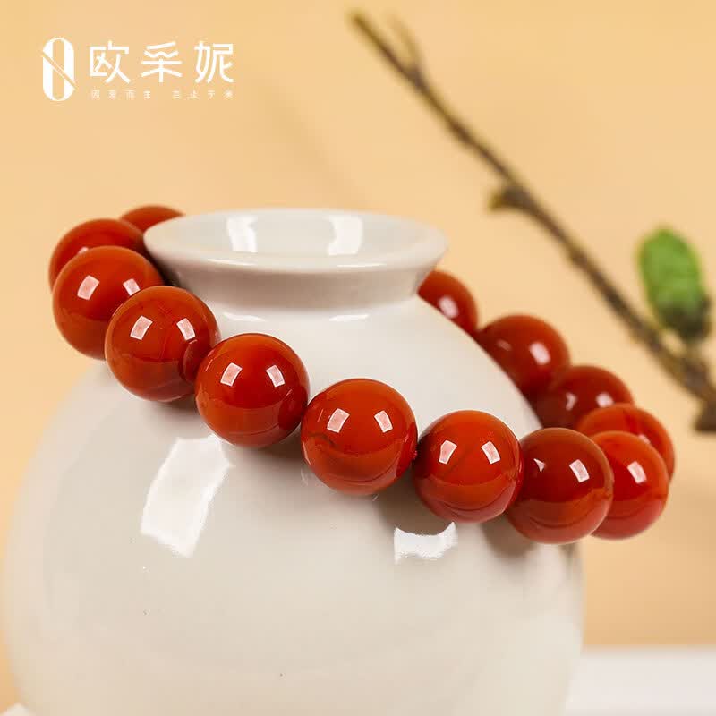 欧采妮（OUCERNY）南红手串奢藏级天然凉山妖花牛血红满色满肉火焰纹玛瑙大圆珠手链 天然南红 14M+