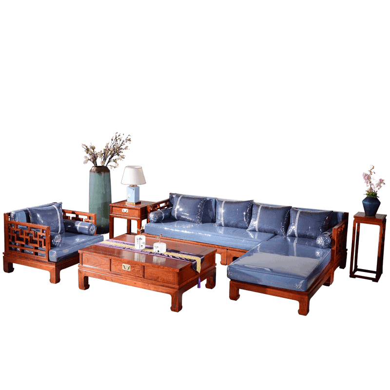 祥蕴阁红木家具缅甸花梨学名大果紫檀木实木沙发组合沙发中式客厅家具转角沙发6件套 转角沙发