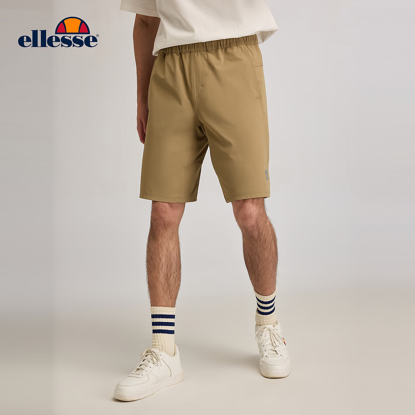 ellesse小贝壳运动健身篮球短裤男士春夏排汗直筒休闲户外五分裤 浅卡其色 S