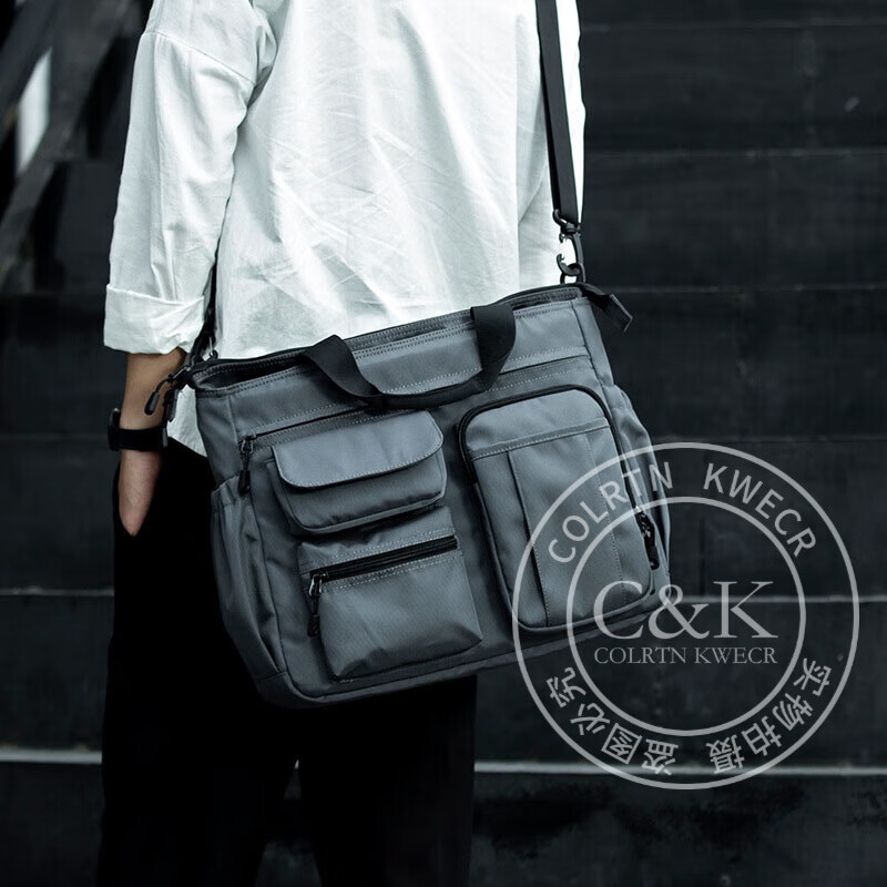 Colrtn Kwecr男士手提包时尚斜挎包商务公文包大容量单肩包横款电脑包奢侈品 CK灰色38*30*11(14英寸) 14英寸