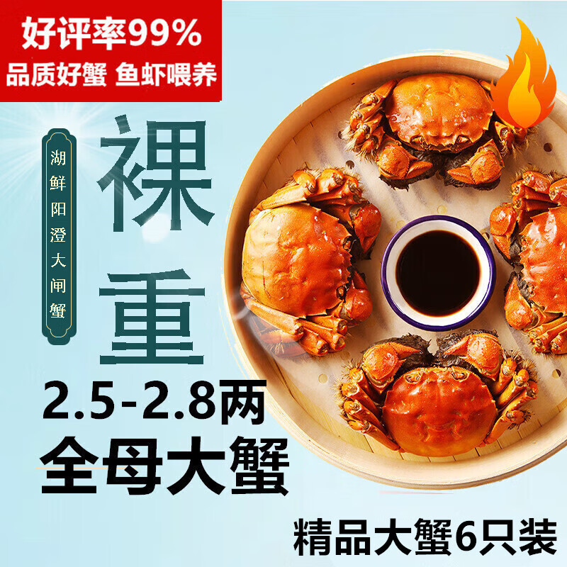 【活蟹】湖鲜阳澄大闸蟹全母2.5-2.8两6只去绳足重螃蟹海鲜过年送礼年货礼盒装源头直发