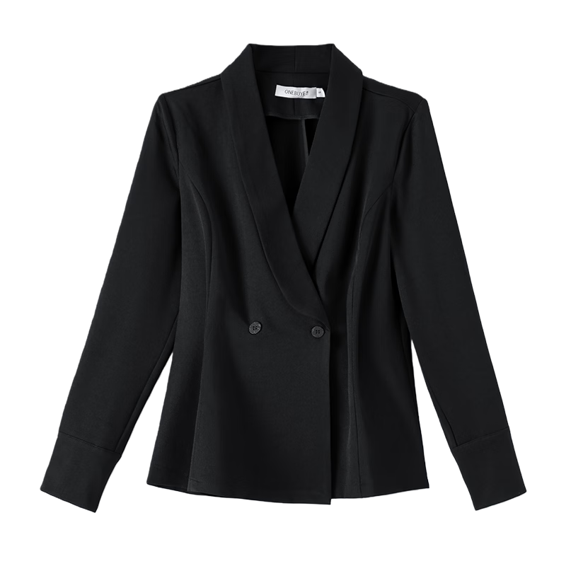 晚白2026春款高级感设计师款翻驳领西装利落收腰显瘦衬衫袖通勤外套女 黑色 M