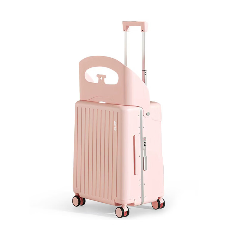 Walker Shop品牌行李箱新款可坐骑旅行箱登机铝框宝妈行李箱儿童宝宝拉杆箱 白色【儿童可坐+折叠靠背】 20英寸 【可登机】