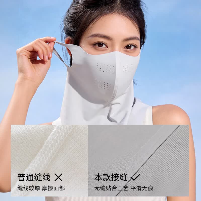 GOLOVEJOY高乐捷防晒面罩女含玻尿酸防紫外线冰丝透气遮阳口罩护脸护颈一体 珊瑚棕【护颈一体/UPF50+】