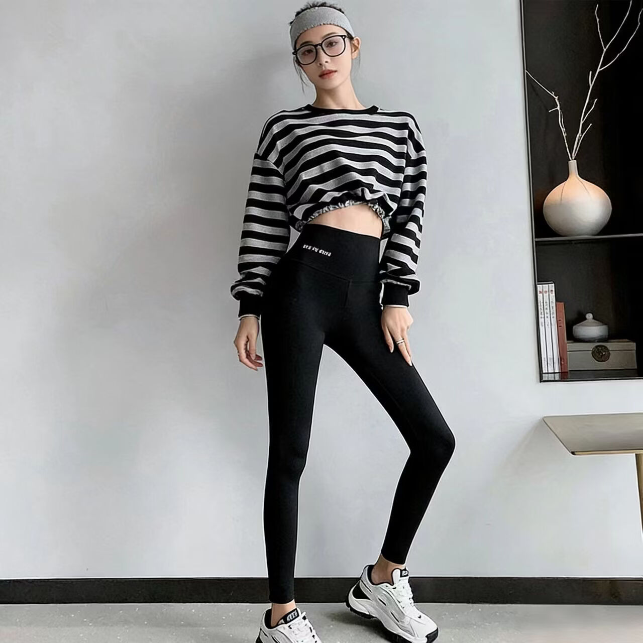 有只绵鲨鱼皮打底裤女高腰弹力魔术裤九分打底外穿女士裤子 印字鲨鱼裤四季薄款 L 【适合105-130斤】