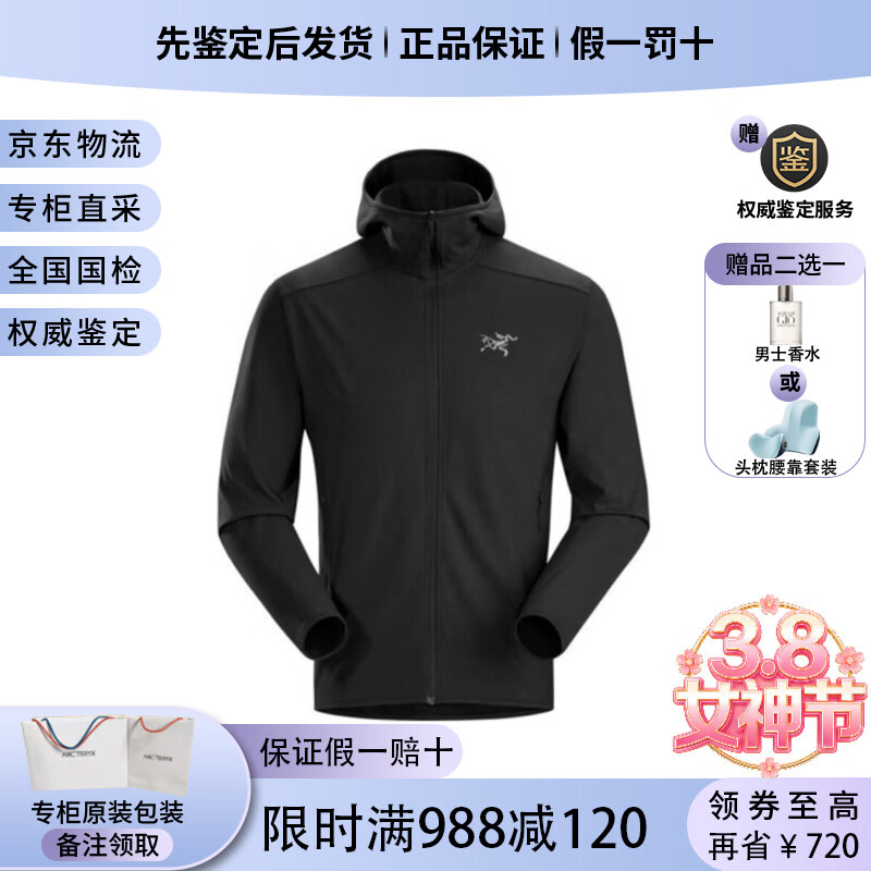 始祖鸟买手代购Kyanite Lightweight Hoody男士刺绣抓绒连帽夹克冲锋衣 Black XL (118) 中国码