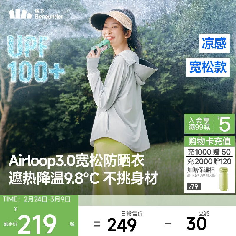 蕉下（beneunder）防晒衣女宽松百搭防紫外线出行AL417浅炭灰均码