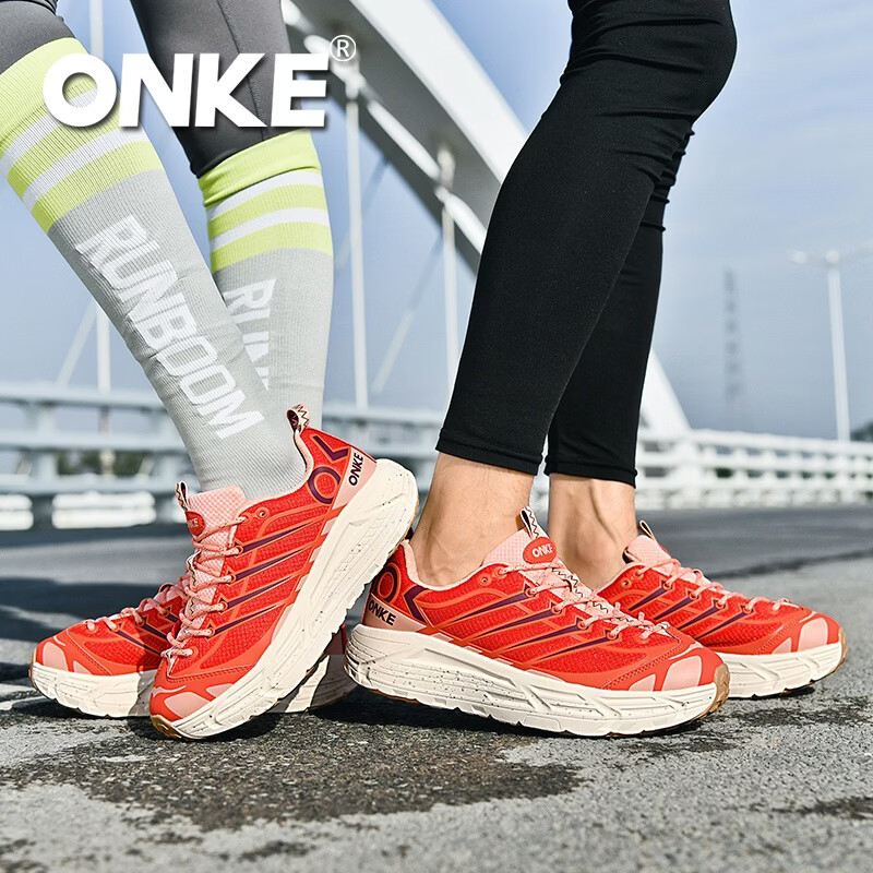 ONKE德国欧克男女款户外运动休闲鞋男鞋复古轻盈缓震情侣跑步鞋女鞋子 朱砂红 37