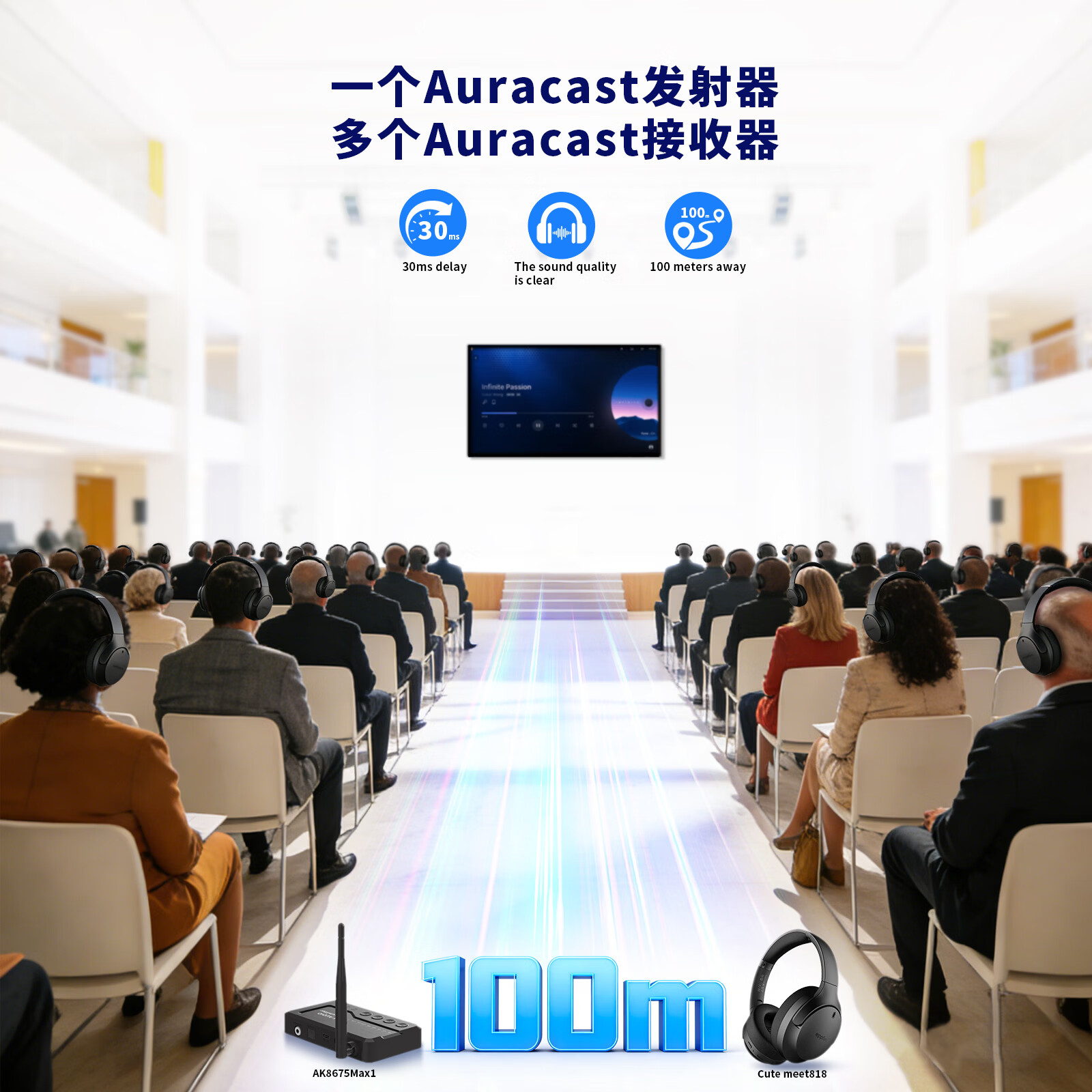 eppfun头戴耳机 蓝牙5.4 通话降噪  LEAudio 高通芯QCC aptx  ad ll lossless aac Auracast广播一发多收 CM818