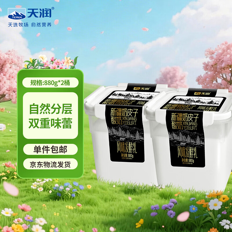 天润新疆奶皮子低温酸奶 880g*2桶生牛乳发酵 桶装酸奶 源头直发 包邮
