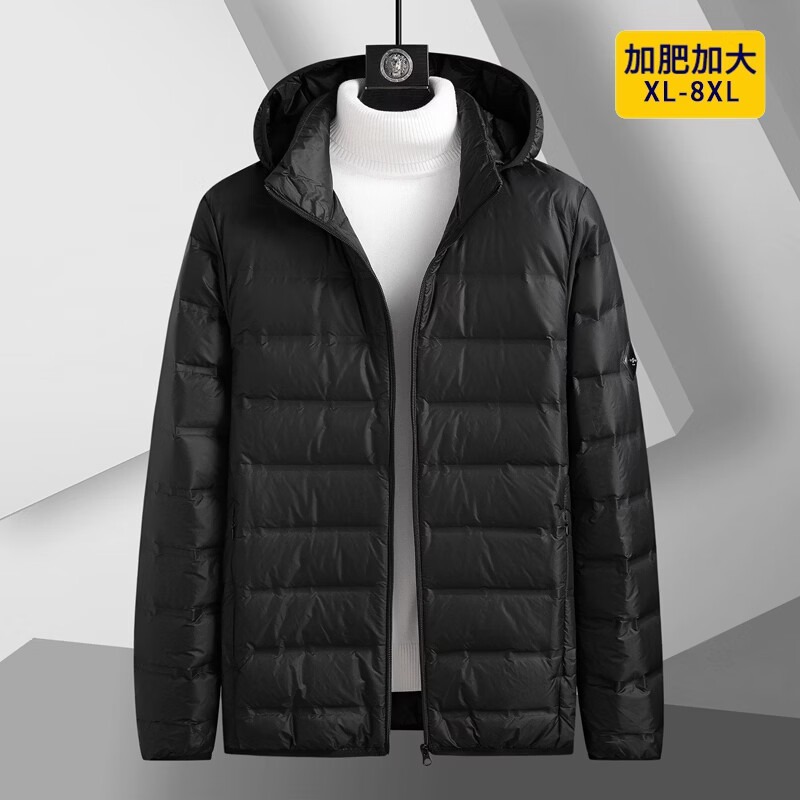 战枫特大码羽绒服男轻薄羽绒外套短款加肥加大胖子肥佬衣服300斤外套 黑色 L 建议90-110斤
