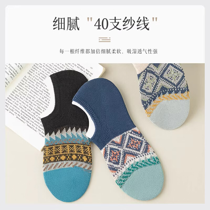 SALOATD夏季袜子男士船袜不掉跟纯棉防臭吸汗薄款青少年学生短袜隐形床袜 混色5双装 均码