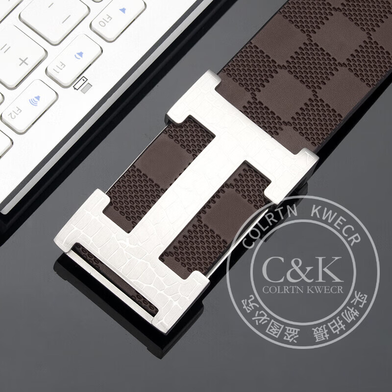Colrtn Kwecr奢侈新品男款皮带中青年高档商务正装休闲裤腰带男生日礼物奢侈品 CK银扣咖色带3.8CM【礼盒装】 120cm