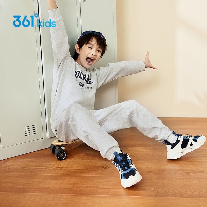 361°童装男童长袖针织套装儿童百搭年春秋新款女童圆领运动套装 原色花灰/原色花灰 150 cm