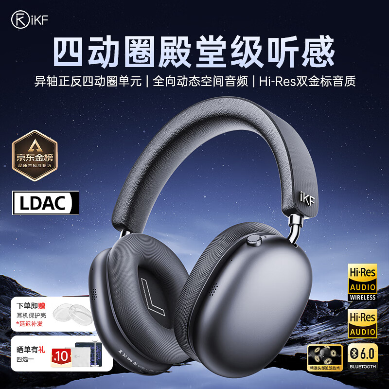 iKF Mars HiFi【异轴正反四动圈】头戴式降噪蓝牙耳机有线无线双金标音质适用苹果华为小米 雅典灰