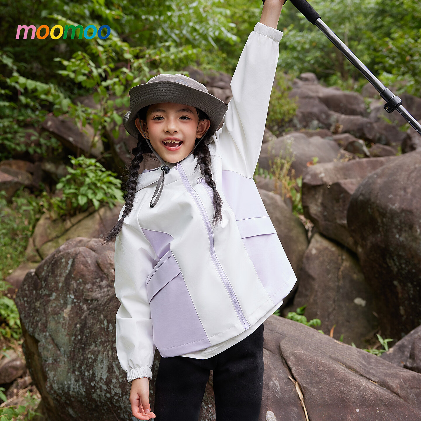 莫莫（Moomoo）美特斯邦威童装moomoo女童拼接夹克新款时尚可爱舒适外套上衣 粉白组 140 /64