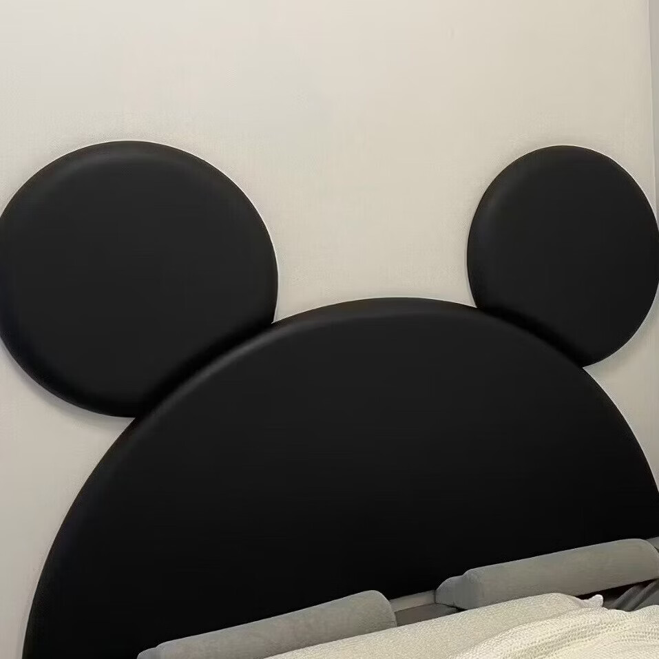 儿童房床头软包贴榻榻米墙围软包实木自粘炕围靠背垫卧室防撞靠垫 黑色米奇【猫抓皮】 长150厘米*65厘米（半圆高）*3.8厘米厚 京东折扣/优惠券