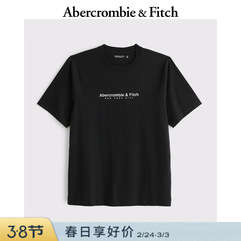 Abercrombie &amp; Fitch男装25秋季美式百搭经典LOGO棉质套头圆领短袖T恤上衣175-5130 黑色 M (180/100A)