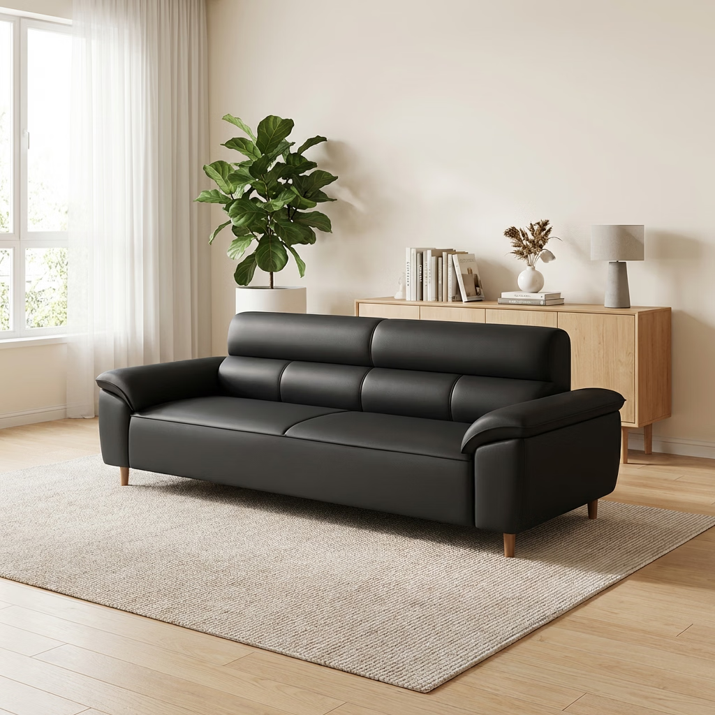 怀赛新款北欧真皮沙发简约三人位小户型双人沙发客厅家用办公皮艺沙发 猫抓皮黑色+海绵+乳胶+实木框架板 一人位 1.1m 广东-佛山-单人位现货