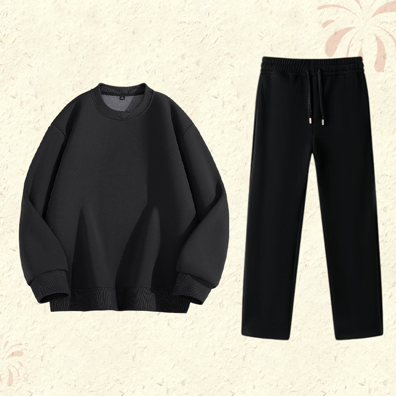 凡客诚品VANCL官方店 新年款男士套装休闲保暖两件套男装 黑色+黑色 M