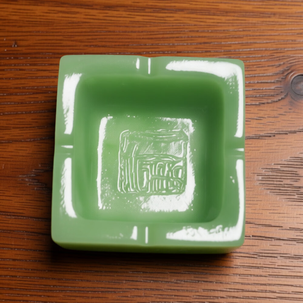 中式古风诗词创意个性烟灰缸装饰摆件客厅茶几桌面树脂仿玉装饰 仿玉-绿