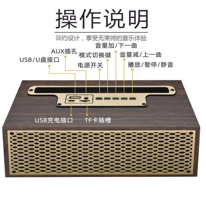 漫步者(EDIFIER)德國柏林之聲通用復(fù)古木質(zhì)無線藍(lán)牙音箱雙喇叭重低音炮可插卡音響 XM520和XM-5按鍵接口圖片