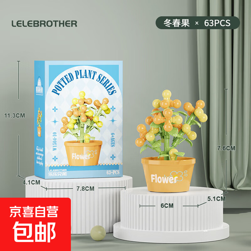 兼容乐高积木多肉盆栽摆件模型儿童拼装微颗粒积木花玩具礼品摆件 W1504-10 冬春果 63PCS  彩盒装24