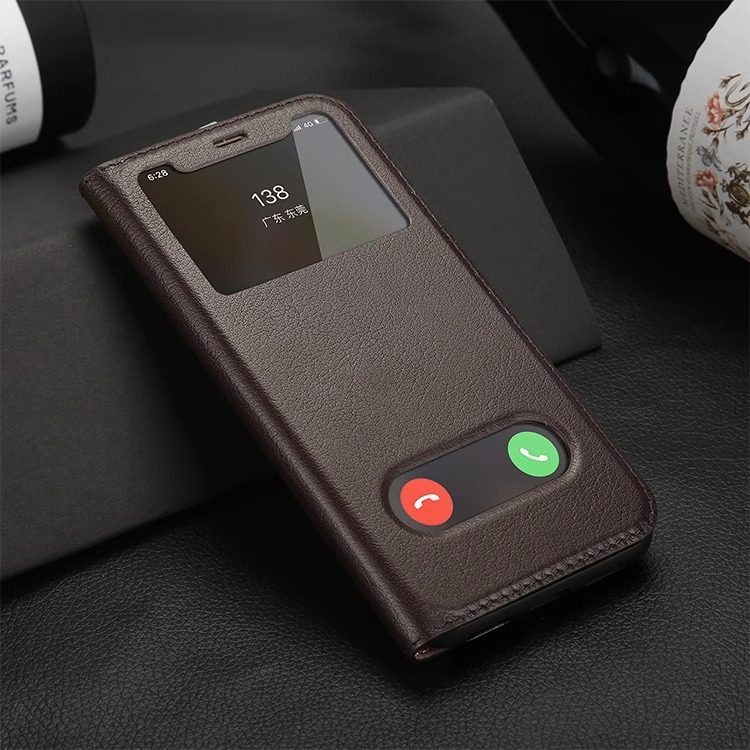 浩盈达苹果15Promax手机壳免翻盖接听16真皮7plus翻盖13保护套14plus皮套12pro全包8软11壳SE3防摔XR商务 棕色（-免翻盖接听） iPhone 11