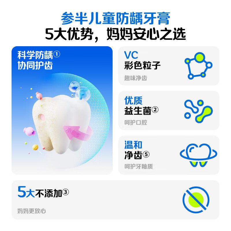 参半儿童防龋牙膏温和护齿清新含氟防蛀防龋齿清洁2-12岁 儿童防龋牙膏-草莓酸奶60g*1支