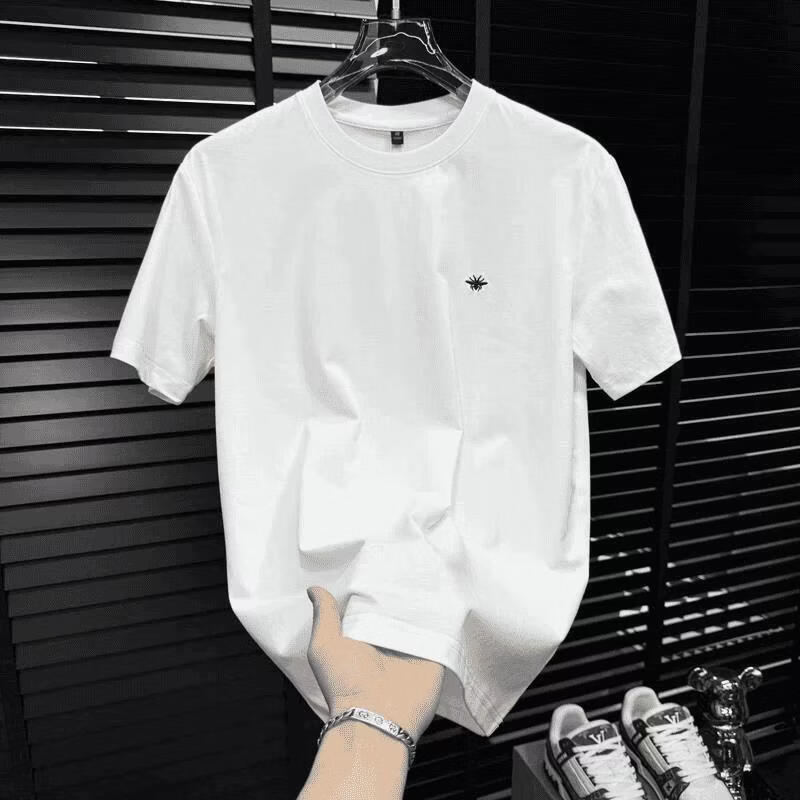 短袖小蜜蜂印花纯棉轻奢圆领T恤男女同款网红时尚休闲百搭夏季 买一送一【小蜜蜂】白色2件 4XL 建议165-185斤