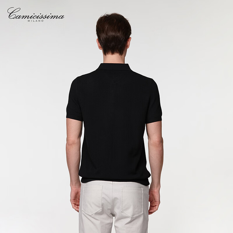 恺米切（CAMICISSIMA）休闲通勤经典男士短袖POLO衫 黑色 均码 50