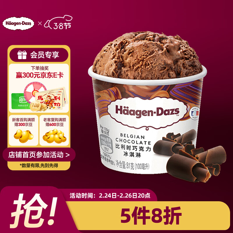哈根达斯（Haagen-Dazs）经典比利时巧克力口味冰淇淋 100ml/杯 三八节女神礼物
