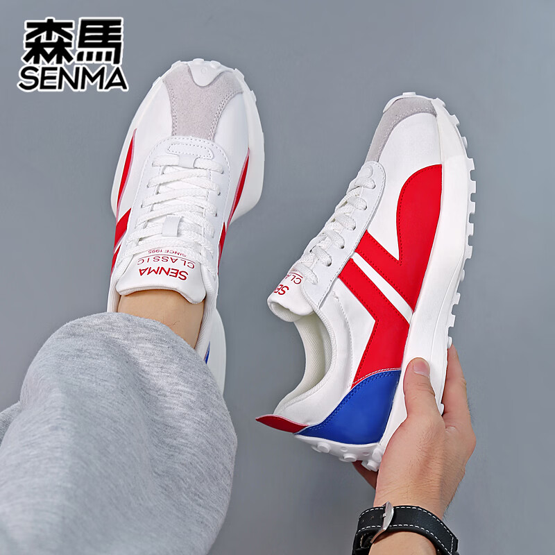 森馬(senma)男士厚底舒适跑步鞋低帮防滑轻便阿甘鞋时尚百搭休闲鞋 白兰红 43