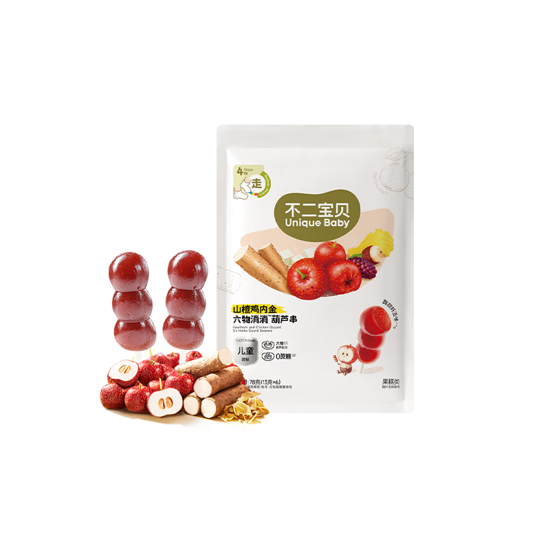 不二宝贝山楂鸡内金六物78g袋装葫芦串棒棒糖搭无添加婴儿幼儿童宝宝零食
