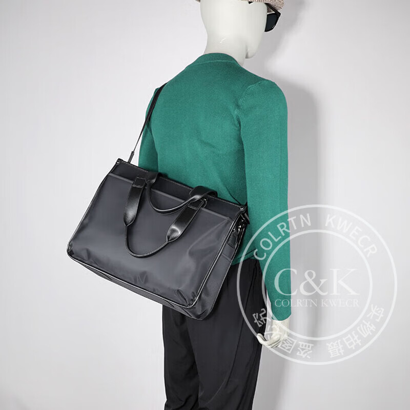 Colrtn Kwecr轻奢C K男士公文包商务出差手提包防水电脑包横款文件包奢侈品男 CK黑色（40*33*13cm） 16英寸