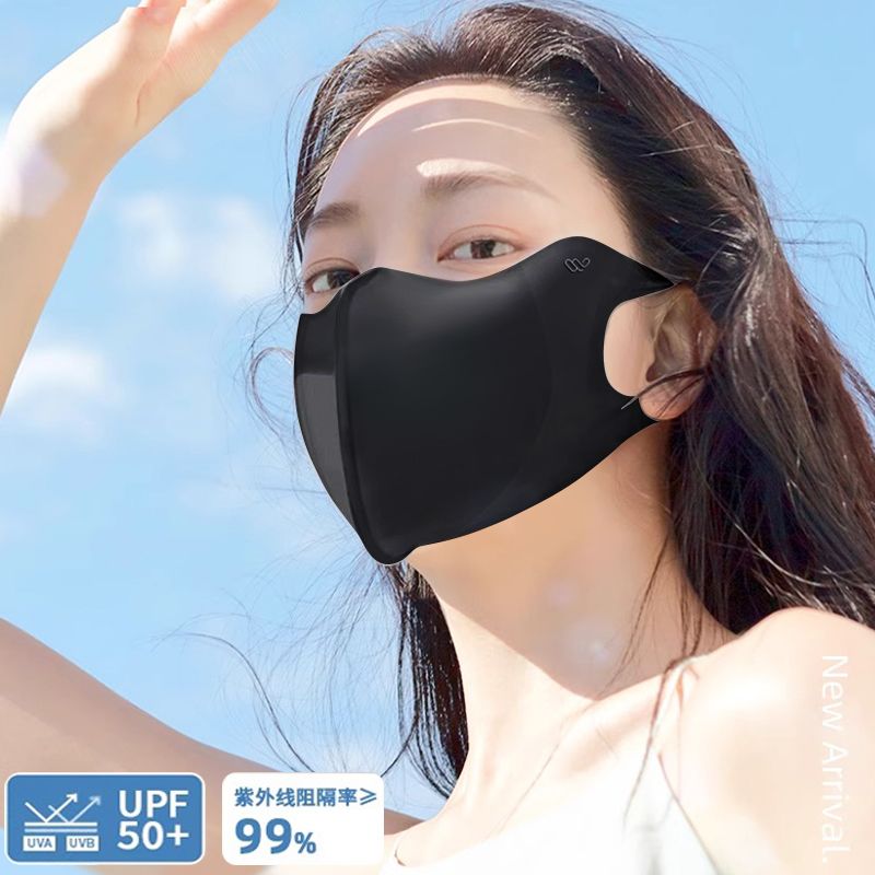 万宝绿玻尿酸防晒口罩女高颜值3d立体护眼角夏季薄透气防紫外线全脸面罩 升级冰感防晒【漫暮黑】 UPF50+防紫外线【玻尿酸植入保湿】