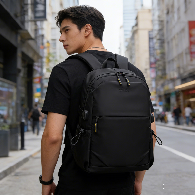 Walker Shop【2026新款】双肩包男防水尼龙布书包大容量简约高级通勤背包男 典雅黑【耐磨尼龙布】 30cm*15cm*45cm【新品】