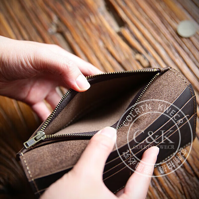 Colrtn Kwecr钱包男士长款手夹包真牛皮钱夹多卡位卡包手机包横款手包奢侈品 CK深棕色19*10*2
