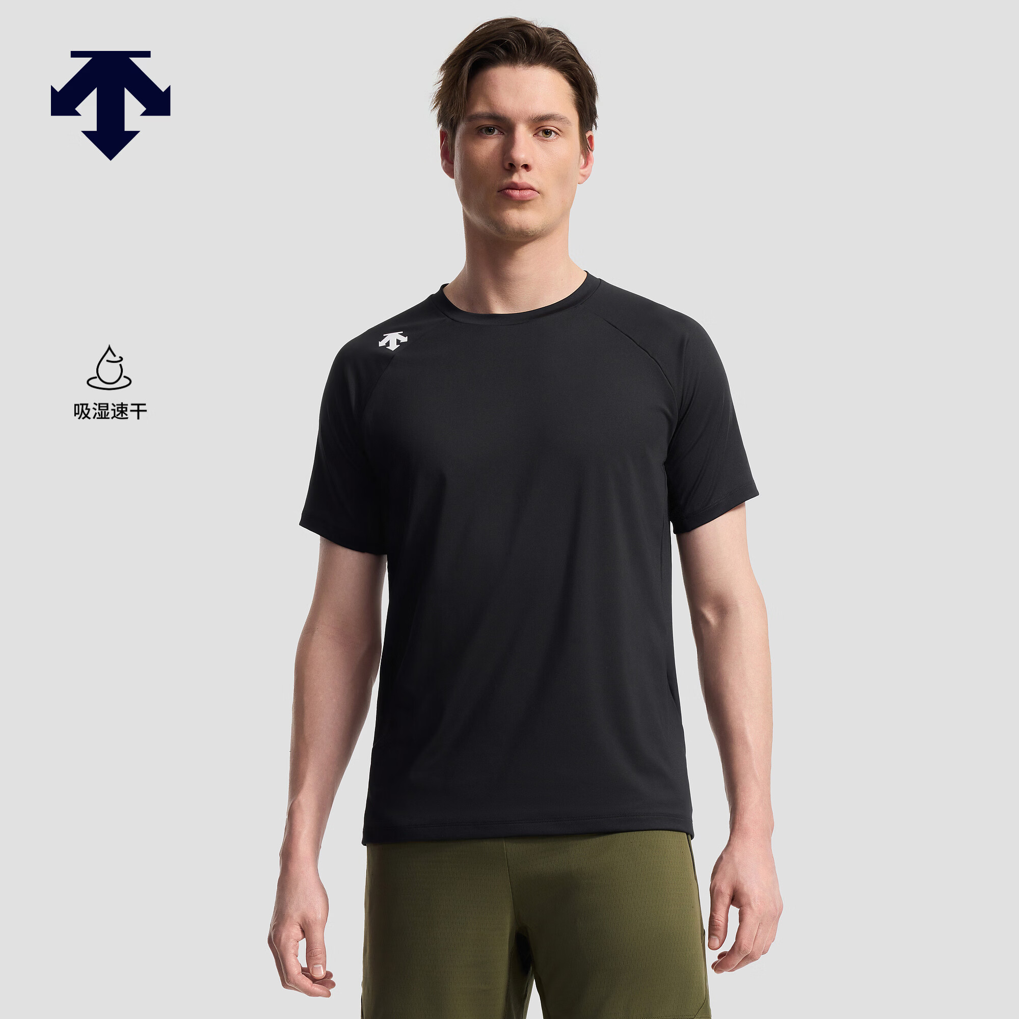 迪桑特（DESCENTE）TRAINING系列男士ACTIVE吸湿速干圆领短袖针织衫 BK-黑色 L (175/96A)