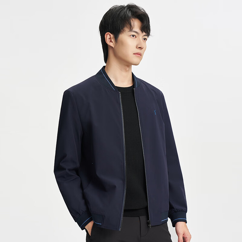 才子（TRIES）商务休闲行政风夹克男25新款简约棒球领撞色刺绣通勤防风男外套 深蓝色 3XL (185/100A)